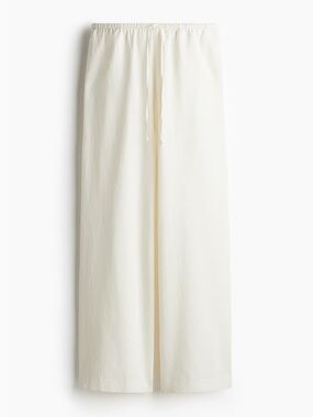 H&M Cream Linen-Blend Elastic Waist Pants